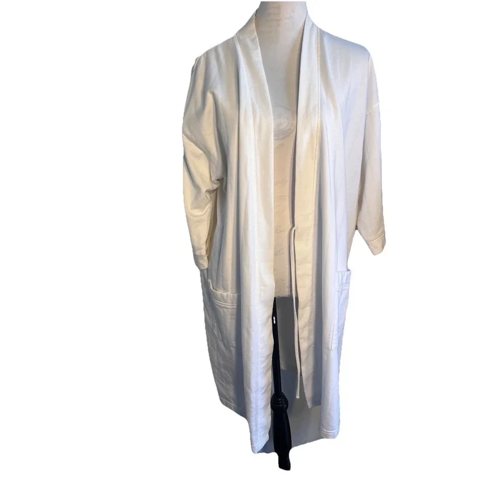 Amanda Stewart Intimates Cotton Blend Ribbed Pocket 3/4‎ Length Soft Chic Robe L